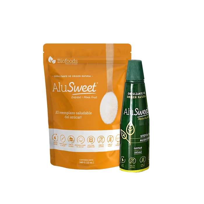 Pack 100% Natural: Monkfruit Eritritol 340 g + Stevia Alulosa 180 ml