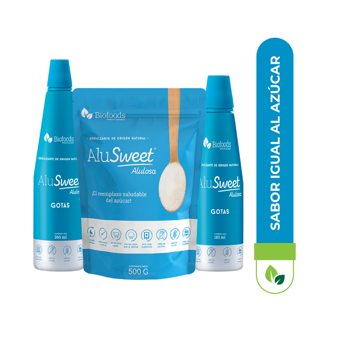 Pack AluSweet Alulosa : Polvo 500g + Gotas 360ml y 180ml